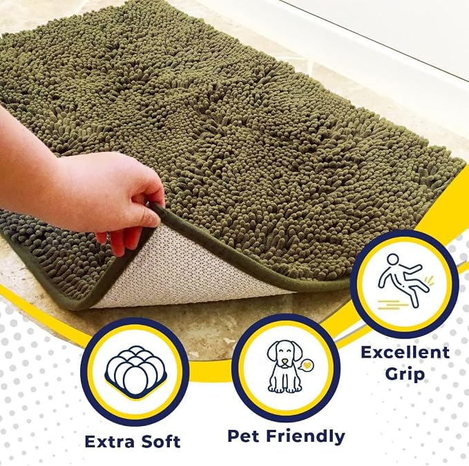 Muddy Mat® | Super Water Absorbent Door Mat Indoor, Microfiber Quick Dry Chenille Entryway Rug, Slip Resistant Front Door Mat, Indoor Mats for Entryway, Machine Washable Pet Rug, Sage 6ft x 9ft