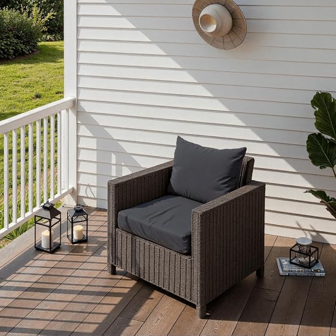 PatioGlow Outdoor Seat Cushion Set 24 x 24 x 4 Inch, Waterproof & Fade Resistant Patio Furniture Cushions with Removable Cover and Ties, Thick Deep Seating Pads for Outside Chair Sofa Couch, Grey