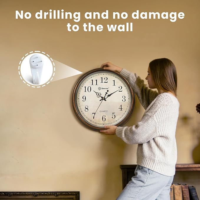 Geevon Retro Silent 18 Inch Wall Clock Non Ticking, Vintage Clock Quartz