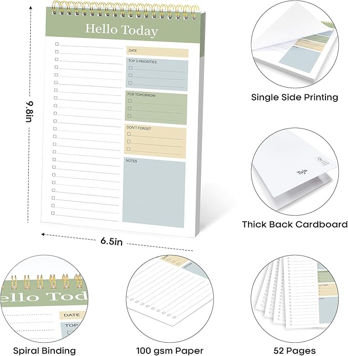 Taja To Do List Notepad - To Do List Notebook for Work with 52 Sheets, 9.8" x 6.5", Undated Daily Planner Perfect for Daily Tasks and Goal Setting, Notepad Suitable for Office, Home & School - Green