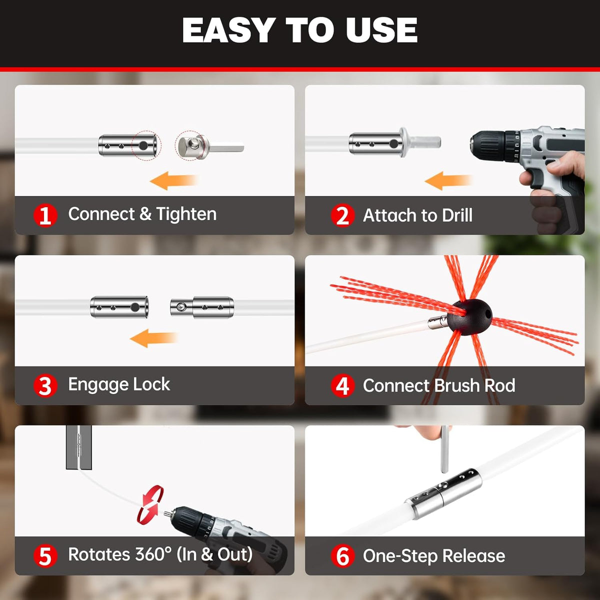 Chimney Sweep Kit - 46 Feet, Chrome Button Locking System, 14 Flexible Rods