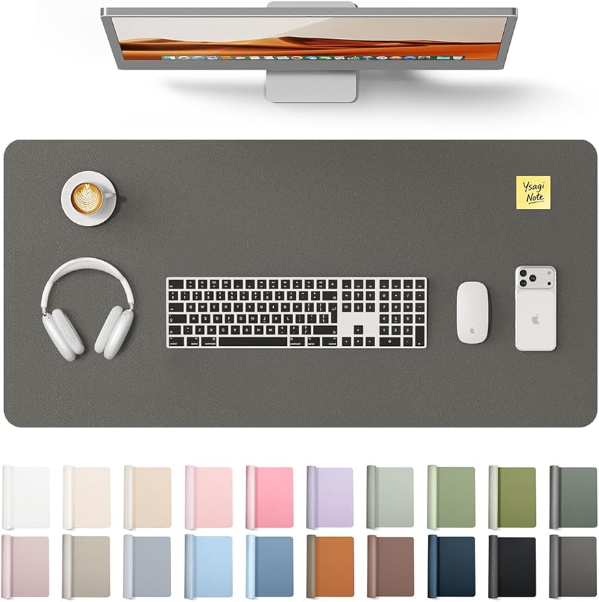 YSAGi Leather Desk Protector, Office Mat, Large Mouse Mat, Non-Slip PU Leather Blotter, Laptop Pad, Waterproof Writing Pad for Office and Home (Dark Grey, 31.5" x 15.8")
