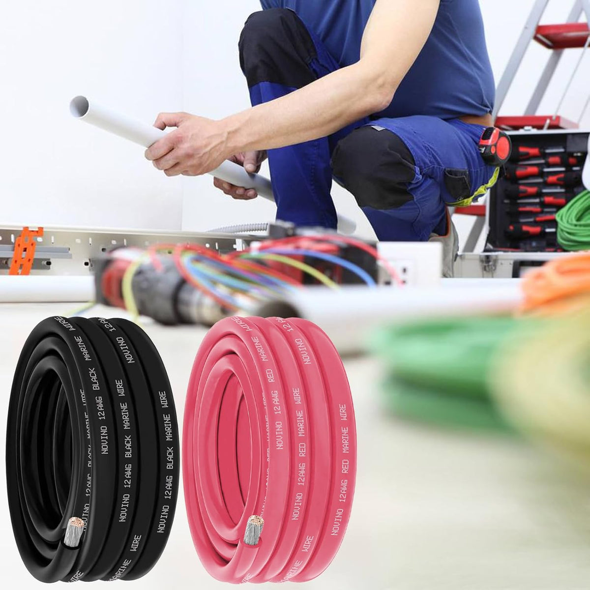 12 Gauge Marine Wire - Tinned Copper Electrical Cable for Boat & Automotive | 15FT Red & 15FT Black