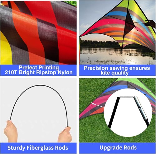Delta Kite Set - 3 Pack Single Line Beach Kites for Adults & Kids | Includes Handles & String