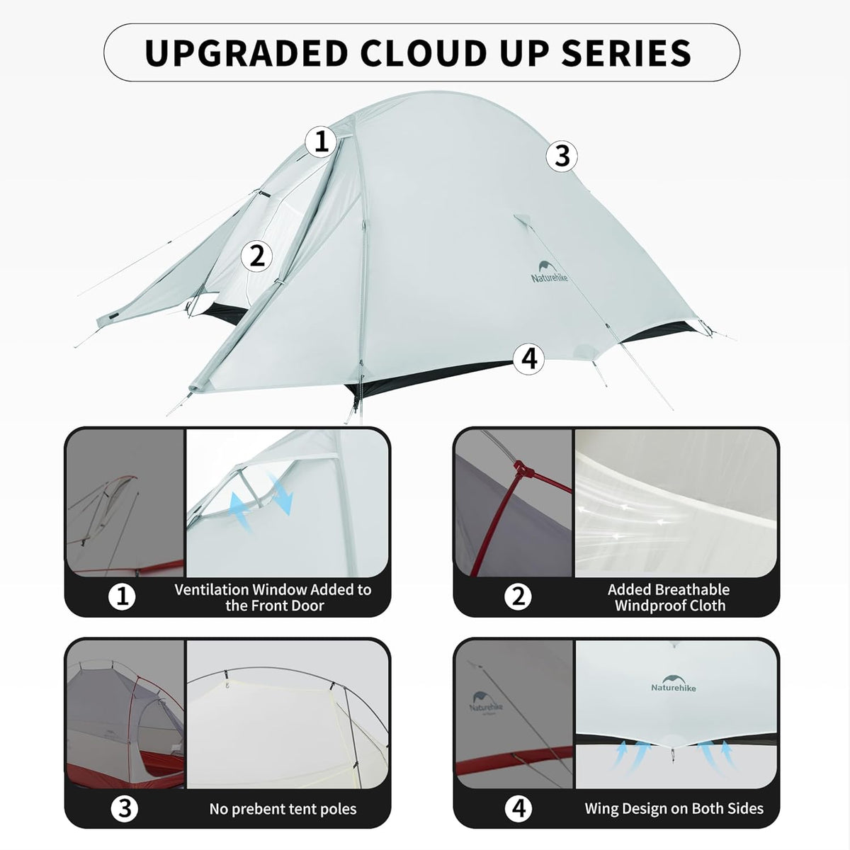 Naturehike Cloud-Up 1 Person Tent, Lightweight Backpacking Tents for One Man, Waterproof Ultralight One Person Tent for Camping Hiking Backpacking