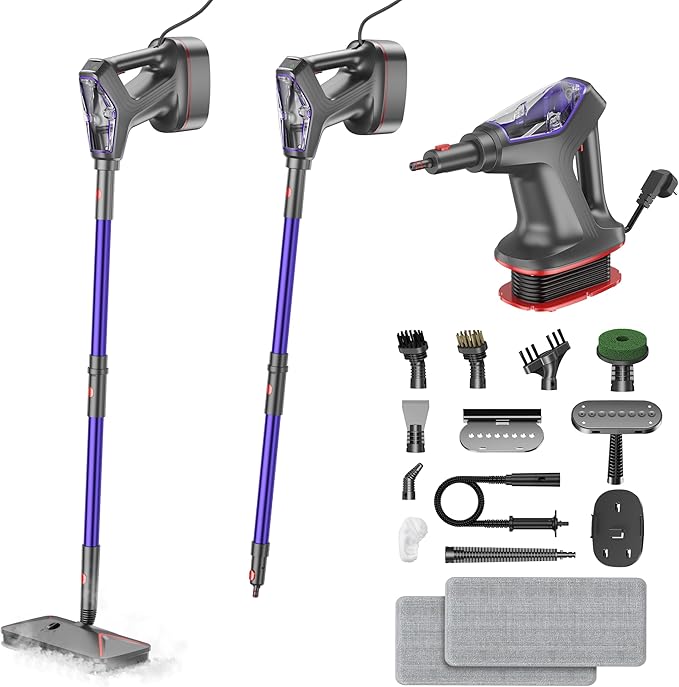 Heavy Duty Power Steamer 3-in-1 Steam Mop and Handheld Steam Cleaner for Home, Garage, Workshop, Hardwood, Tile, Walls, Grout, Windows, Furniture, Deck, with Wall Mount and Cord Storage
