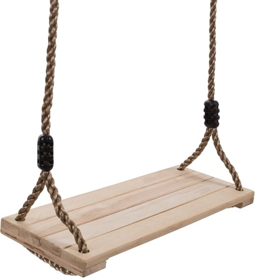 Hey! Play! Wooden Swing - Adjustable Nylon Rope Backyard Swing for Kids - Brown, 80-SA-062