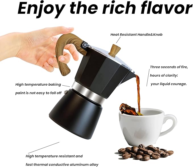 Moka Pot Espresso Coffee Maker and Manual Coffee Bean Grinder, 300ml-6 Cups Espresso Maker, Easy To Use And Clean, Camping Home Use,Suitable For Mocca Puccino Coffee (Blue)