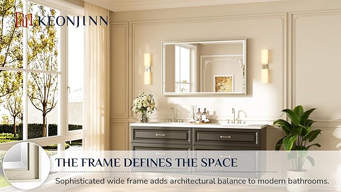Keonjinn 48" x 30" Brushed Nickel Bathroom Mirrors