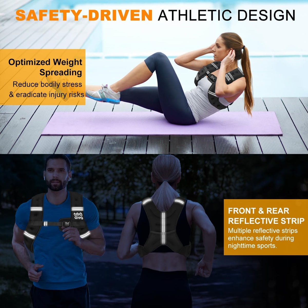 Skiennix Weighted Vest - Adjustable Reflective Vest for Walking, Running & Strength Training | 20lb, 16lb, 12lb, 8lb
