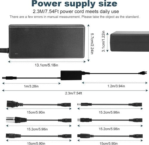 GOTRAX 42V 2A Electric Scooter Charger - Universal Replacement with 7 Plugs for 36V 10S Li-ion Battery
