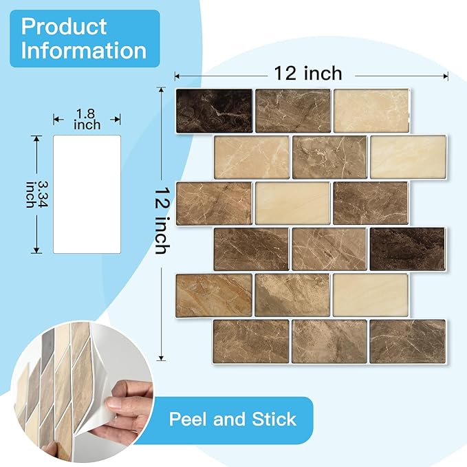 Art3d Peel and Stick Backsplash Tiles – 12"x12" Yellow Jasper Thicker Design