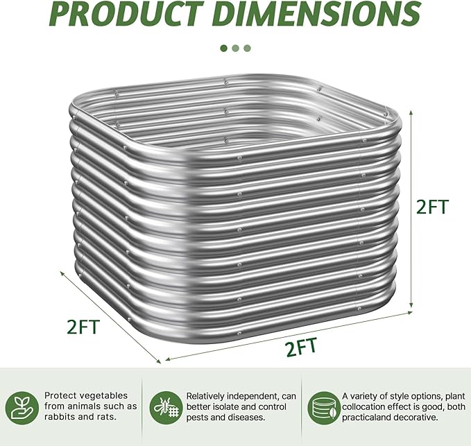 4 Pack Tall 2x2x2FT Corrugated Galvanized Steel Raised Garden Bed Outdoor, Metal Above Ground Garden Bed for Vegetables and Flowers, Raised Beds for Gardening