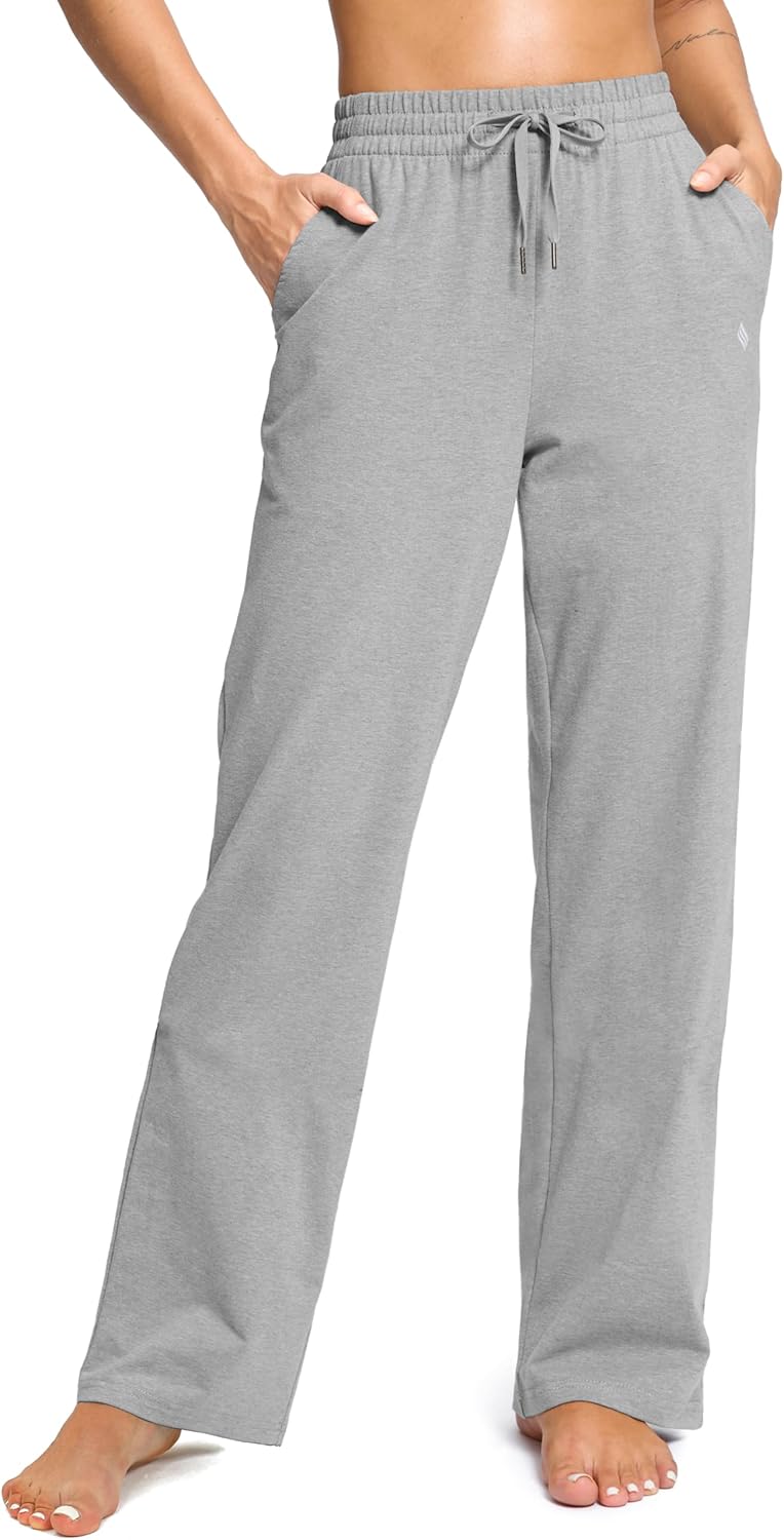 SANTINY Women's Tall Cotton Sweatpants - Comfortable Open Bottom Lounge Pants with Pockets | 31"/33"/35" Sizes