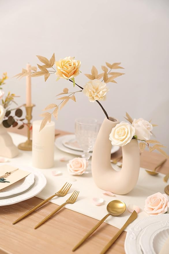 YYHUAWU Champagne Artificial Flowers Box Set Gradient Color Foam and Silk Fake Flowers with Stems for DIY Wedding Bridesmaid Bridal Bouquets Centerpieces Party Home Decoration