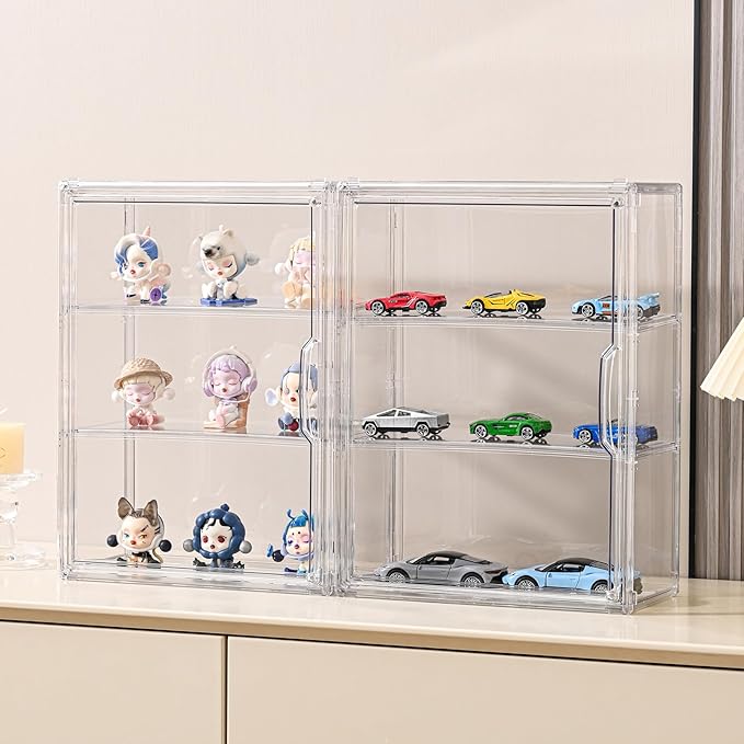 3 Tier Clear Display Case for Figures, Wall-Mounted Acrylic Storage Organizer
