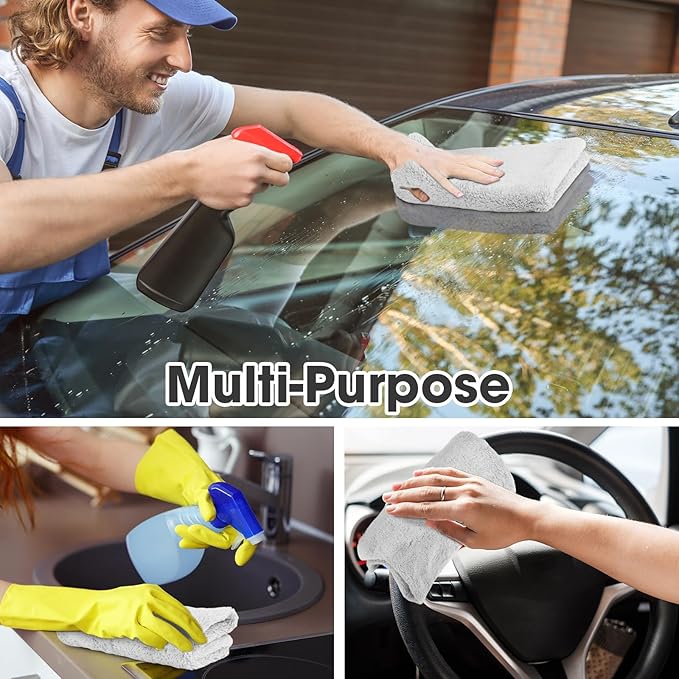 Shimeyao 30 Pcs 16 x 16 Inch Edgeless Microfiber Plush Towels for Cars Detailing Drying Wash Polishing Absorbent Cleaning Cloths, 500 GSM (Light Gray)