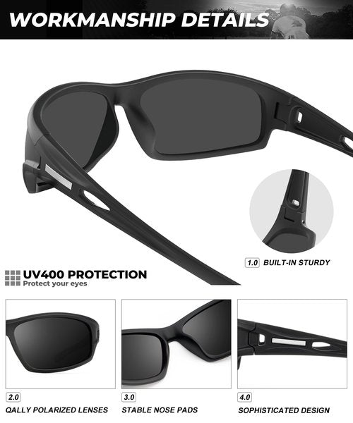 QALLY Polarized-Sunglasses-Men Sports Mens-Sunglasses: Sun-Glasses with UV400 Protection for Driving Golf Fishing Running
