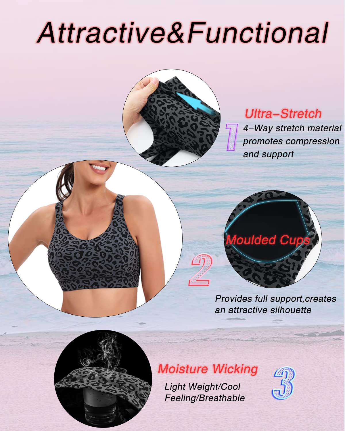 RUNNING GIRL High Impact Sports Bras for Women,Racerback Bra Workout Crop Tops for Women(WX2667 Leopard Print,S)