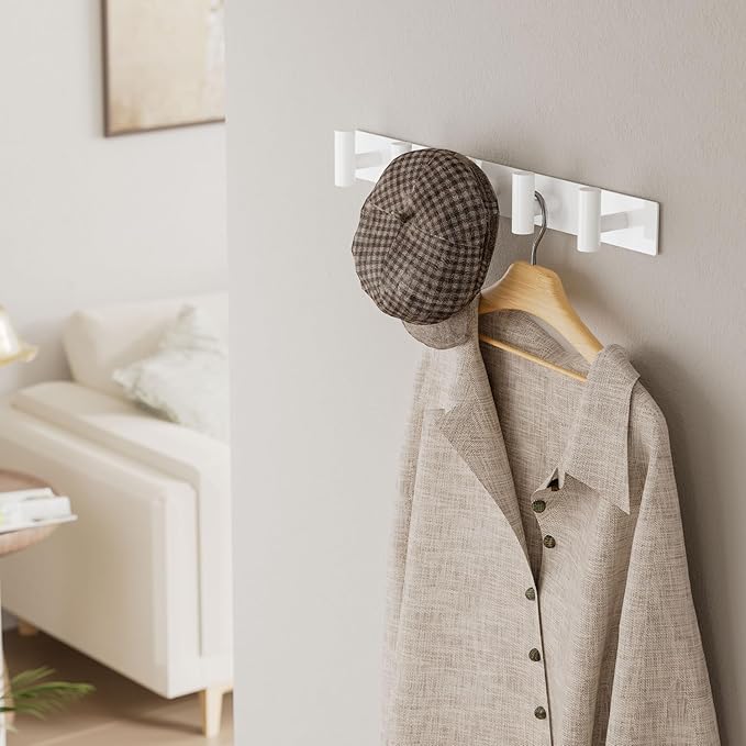 GWAAZXGZ White Wall Mounted Coat Rack – 5 T-Shaped Pegs