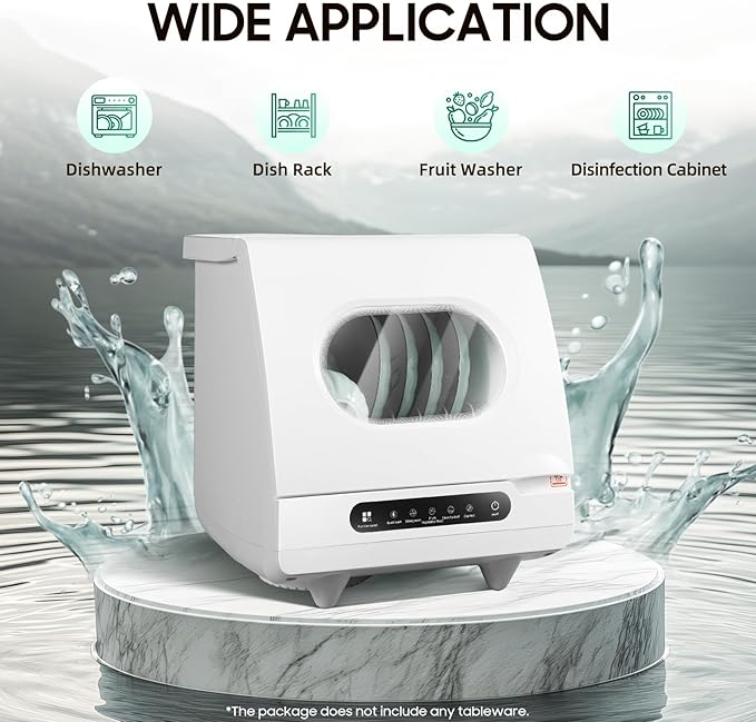 Mini Countertop Dishwasher, 1200W Dishwasher, 5 Washing Programs with Water Tank Leak-Proof Dry, 360° Rotating Deep, Dish Washing Machine for Home, Dorms, Apartments, RV