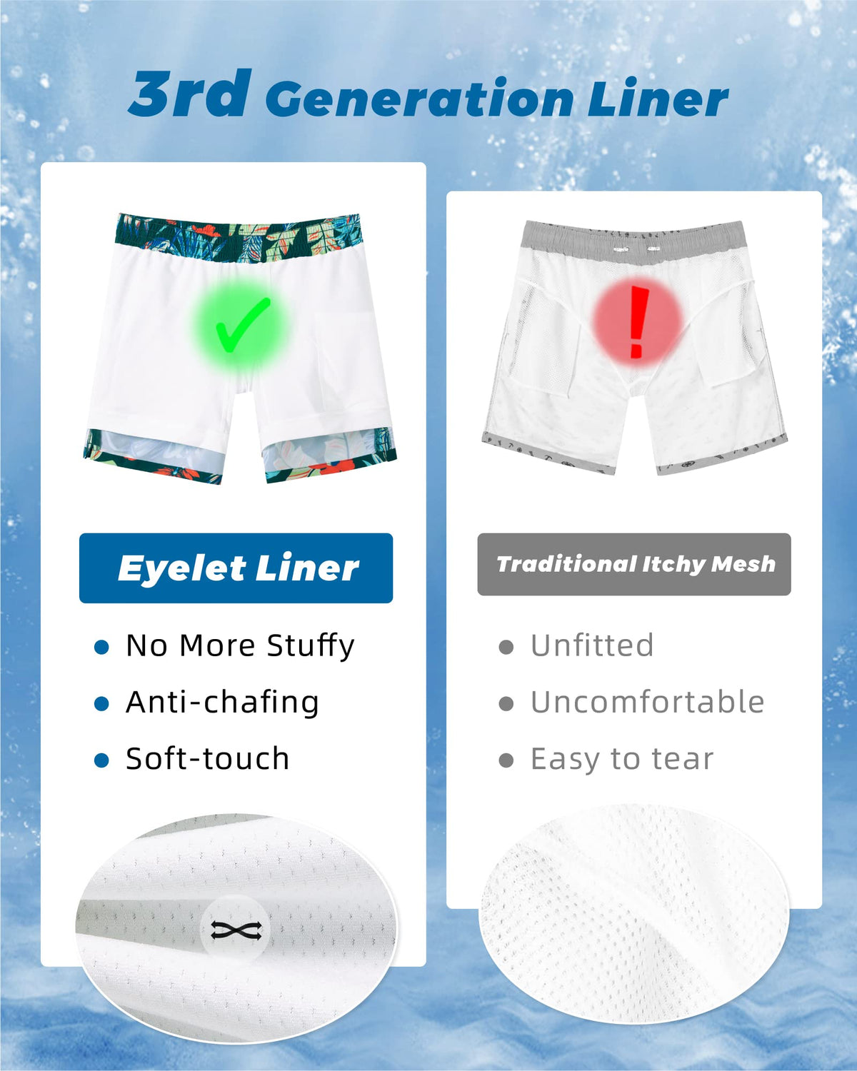 SURF CUZ Mens Swim Trunks with Compression Liner Quick Dry Swim Shorts 7" Swimming Trunks Stretch Zipper Pockets Green Feather Leaf Large