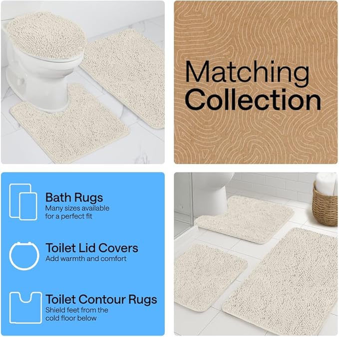 GORILLA GRIP Bath Rug Mat 36x24, Soft Absorbent Chenille, Quick Dry Microfiber Mats, Rubber Backing Washable Shower Floor Rugs, Bathmat Runner, US Designed Bathroom Home Decor Accessories Ivory Cream