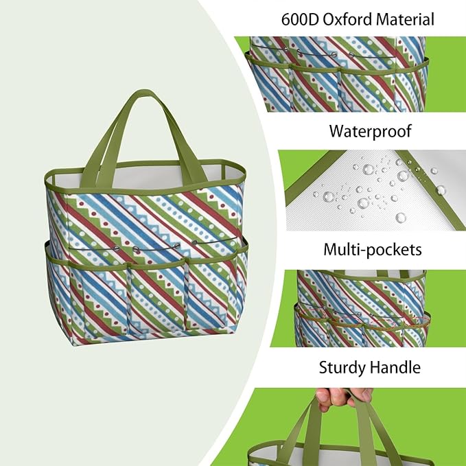 Boho Garden Tool Bag - Waterproof Floral Garden Tote with 8 Pockets, Large Storage Home Organizer Gardening Tool Oxford Bag for Garden Tools Kits Holder, Ideal Outdoor Gardening Gift for Women & Men