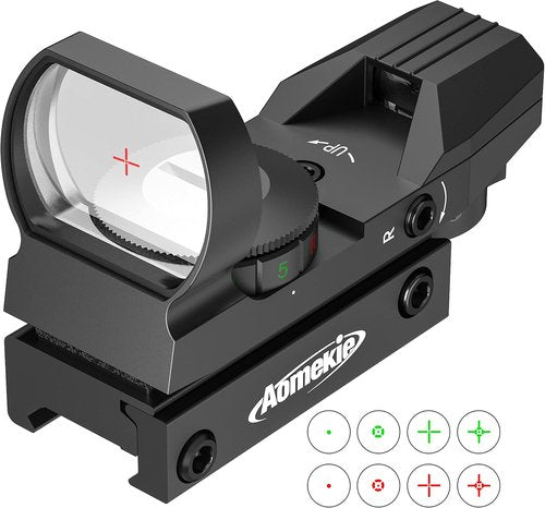 Aomekie Red Green Dot Gun Sight - Tactical Reflex Sight with 4 Reticles & 20mm Mount Rail