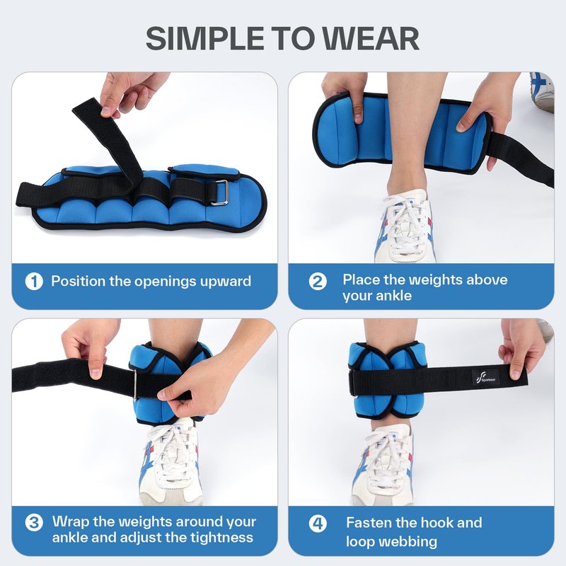 Sportneer Adjustable Ankle Weights for Women and Men：1 Pair 1 2 3 4 6 7 8 10 lbs Upgraded Easily Adjustable Leg Weight, Weighted Wrist Weight Strap for Gym, Fitness, Workout, Walking, Dancing