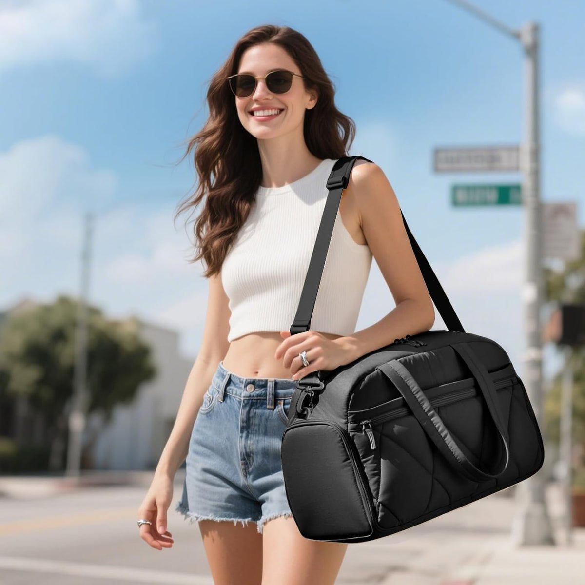 Skiennix Travel Duffle Bag for Women - Stylish Gym Bag with Shoe Compartment & Wet Pocket | Black