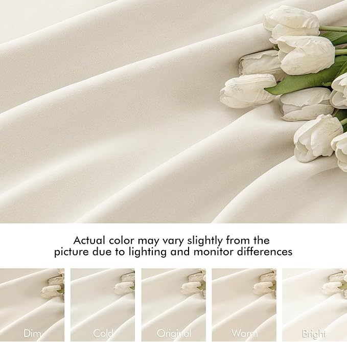 MIULEE Beige White Back Tab Blackout Curtains 120 Inch Long 2 Panels Set