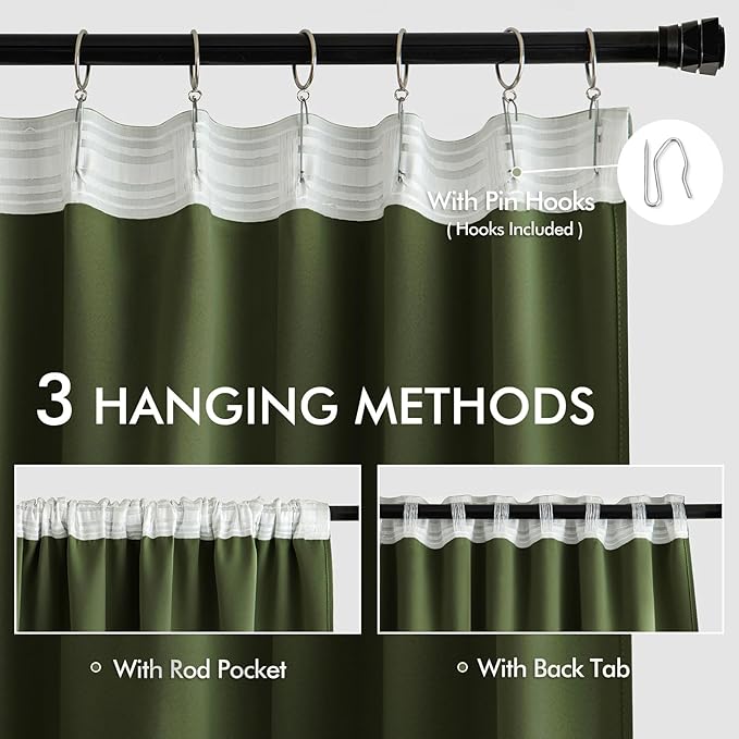 MIULEE Olive Green Back Tab Blackout Curtains 102 Inch Long 2 Panels Set