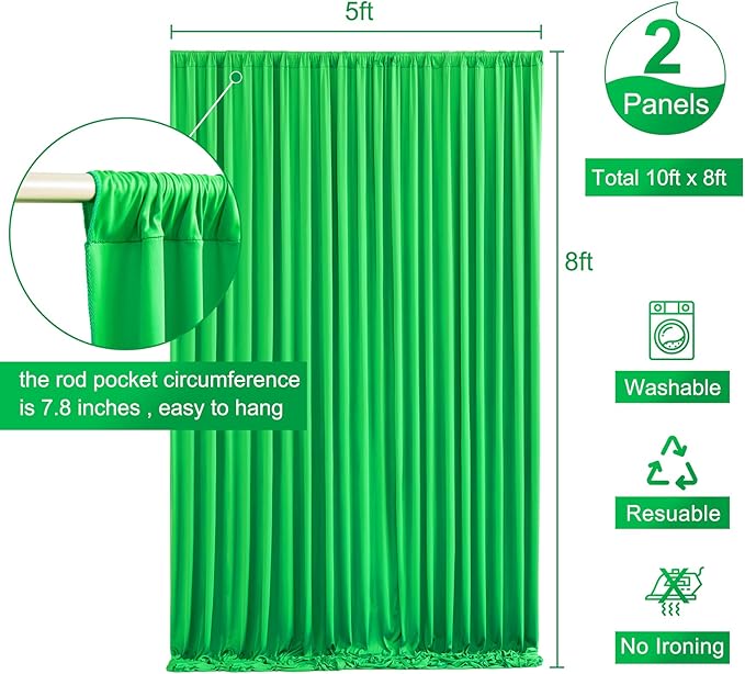 Green Backdrop Curtain for Parties Baby Shower Wrinkle Free Green Photo Curtains Backdrop Drapes Fabric Decoration for Birthday Party 5ft x 8ft,2 Panels