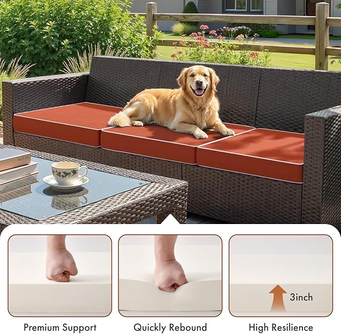 MIULEE Orange Outdoor Chair Cushions Set of 4, 18.5x16x3 Inch Waterproof Patio Seat Cushions for Outdoor Furniture Couch Sofa, 3 Year Color Fastness High Density Foam with Adjustable Ties
