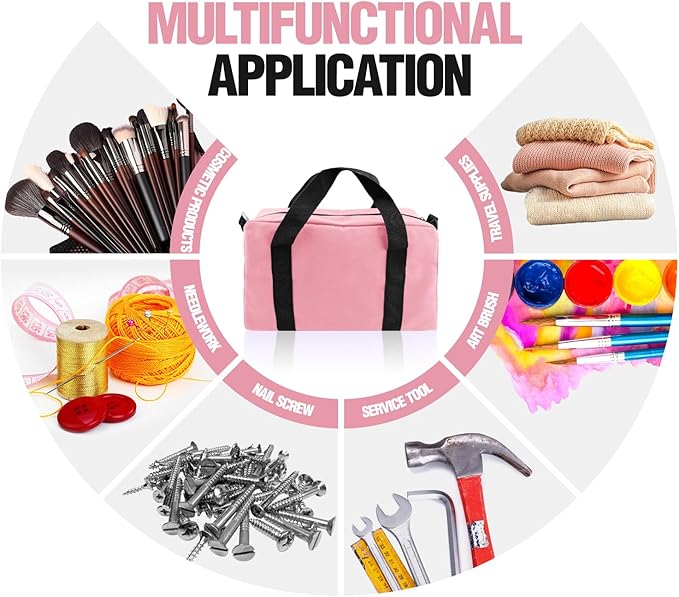 Small Tool Bag, Canvas Tool Storage Bag, Large Capacity Multipurpose Zipper Soft Tote Organizer Pouch for Electrician, Plumbing, Gardening,Tools Bags for Men (Pink, 12 Inch)