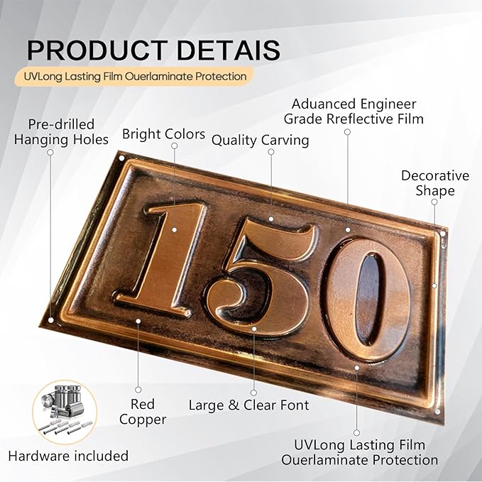 Address Signs for Houses Yard Personalized Copper metal Vertical Address Plaque House Number for Outside Modern Address Sign Home Address Numbers for House