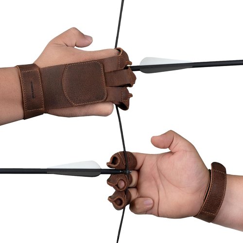 Archery Shooting Glove - Handmade Full Grain Leather Finger Protector for Recurve Bow | Bourbon Brown
