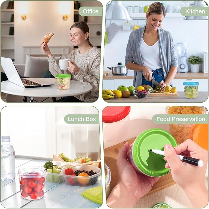 16 oz Plastic Deli Containers with Lids, 24 Pack Stackable Small Freezer Container, Reusable 2 Cup Food Storage Containers with Pen and Brush, Microwave & Dishwasher Safe, BPA Free