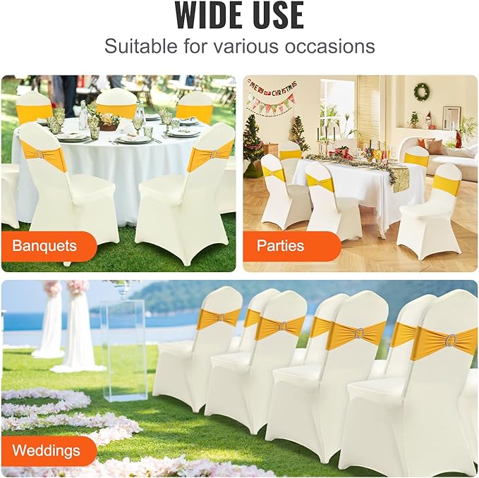 VEVOR 100 PCS Beige Chair Covers Polyester Spandex Chair Cover Stretch Slipcovers for Wedding Party Dining Banquet Chair Flat-Front Covers