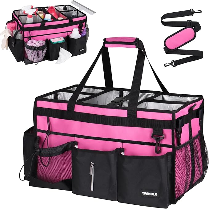 Large Cleaning Caddy Bag With Detachable Divider,Caddy Organizer With Handle,Cleaning Supply Storage With Adjustable Shoulder Strap & Waist Belt For Cleaners,Cleaning Housekeepers