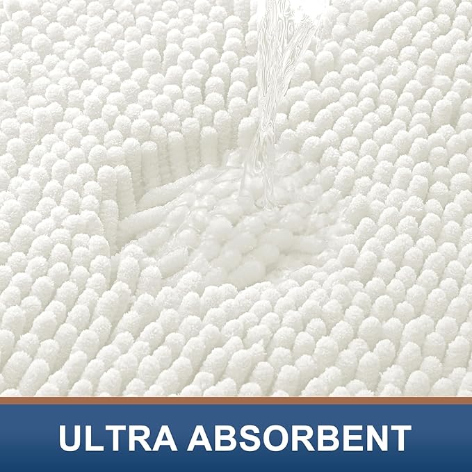 Smiry Luxury Chenille Bathroom Rugs 40x32, Extra Soft and Absorbent Shaggy Bath Mat, Machine Washable, Non-Slip Plush Carpet Runner for Tub, Shower, and Floor, Home Decor Accessories, Ivory
