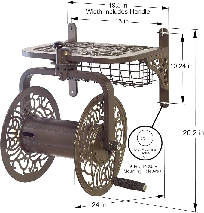 Liberty Garden 714 Decorative Cast Aluminum Navigator Rotating Garden Hose Reel, Holds 125-Feet of 5/8-Inch Hose - Bronze