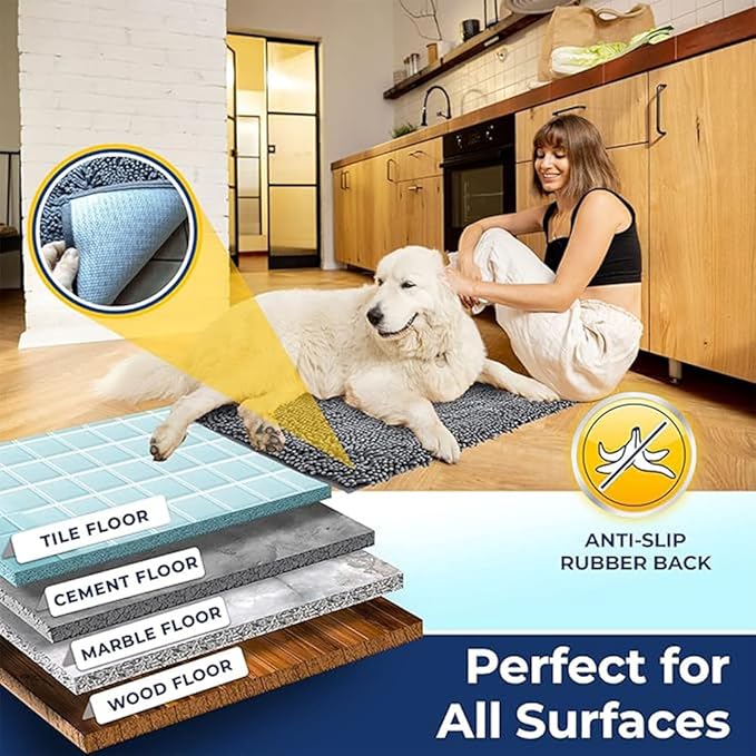 Muddy Mat Chenille Bathroom Rugs Quick Dry Microfiber Mats Non Slip Washable, Extra Thick, Soft and Highly Absorbent Bath Mats for Bathroom, Kitchen, and Shower Floor - Grey Runner 59"X24"