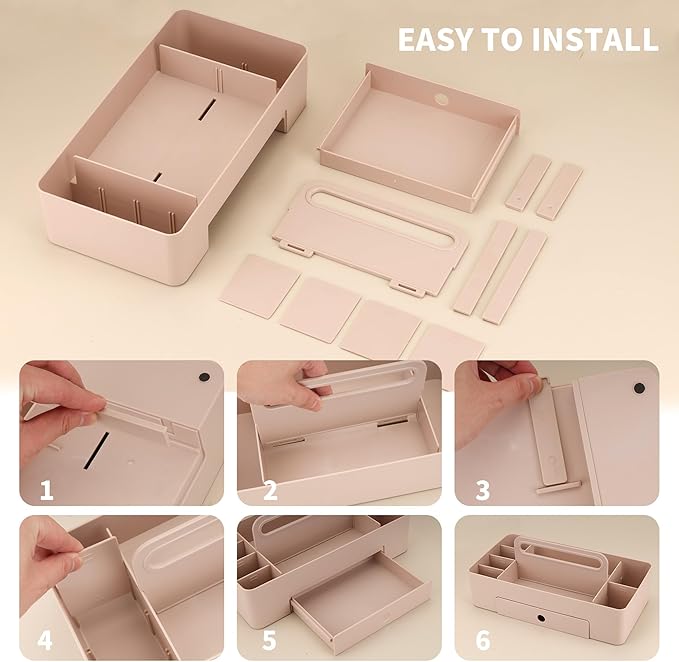 Multipurpose Caddy Organizer with Handle -8 Compartments and 1 small drawer - Art Craft Supplies, Office, Desk, Stationery Pen Holder, Makeup, Bathroom, Shower, Cleaning, Dorm Organizer - White
