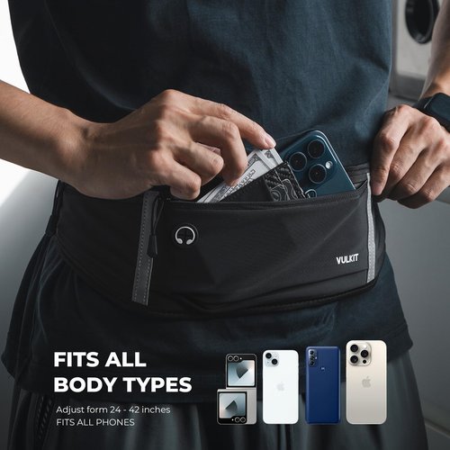 VULKIT Slim Running Belt for Women & Men, Cell Phone Holder for Running, Workout Fanny Pack, Running Bag, Money Belt, Runners Essentials Gear Accessories, Fits All Phones, Running Pouch for Men