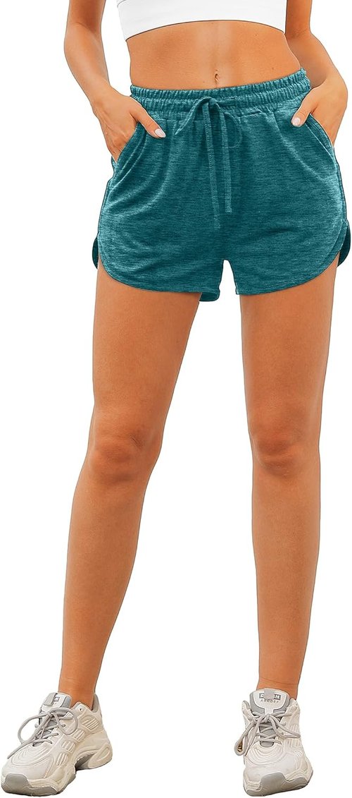 Aloodor Women's Athletic Running Shorts - Dolphin Style with Pockets & Adjustable Drawstring