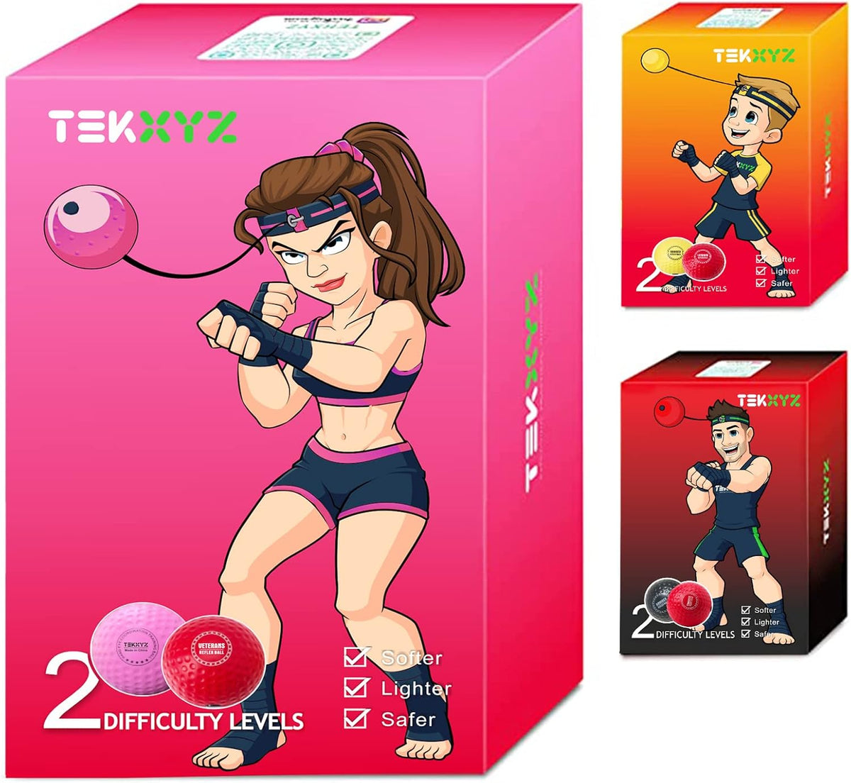 TEKXYZ Boxing Reflex Ball, 2 Difficulty Levels Boxing Ball with Headband, Perfect for Reaction, Agility, Punching Speed, Fight Skill and Hand Eye Coordination Training