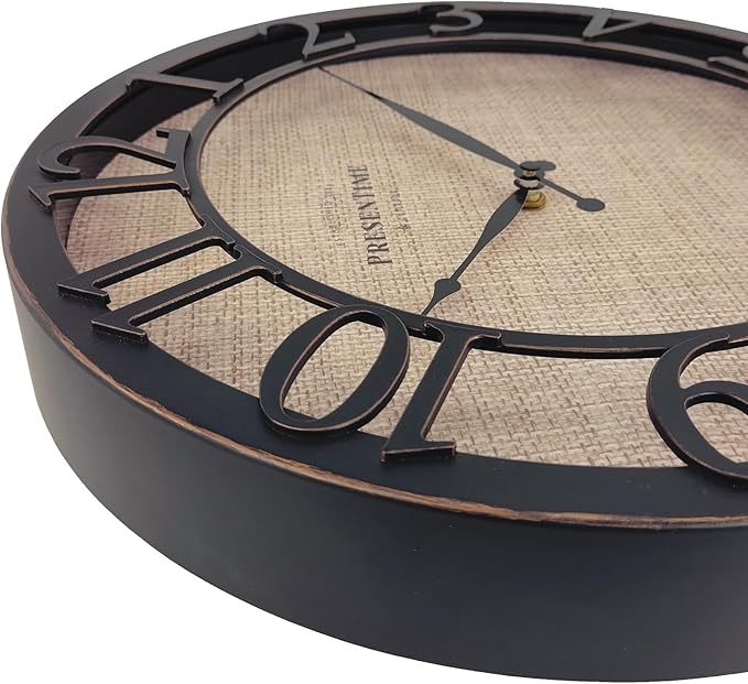 Presentime & Co 13" Farmhouse Series Wall Clock, Cottage Style, Faux Burlap