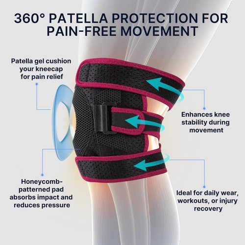 Fit Geno KneeXpert Knee Brace - Adjustable Compression Support with Side Stabilizers & Patella Gel Pad | M/L Size for Pain Relief